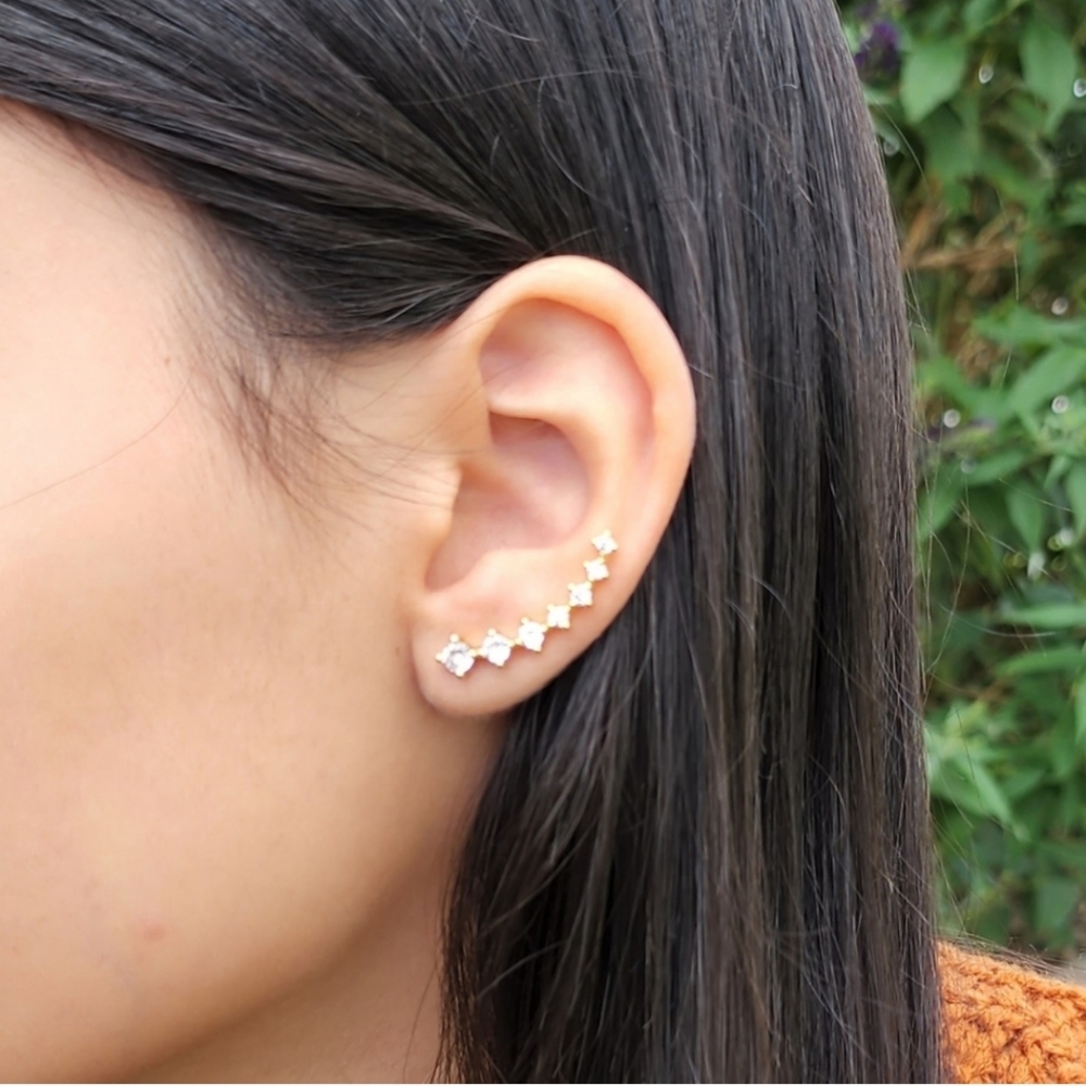18k gold pkated climbing earrings, stunning earrings